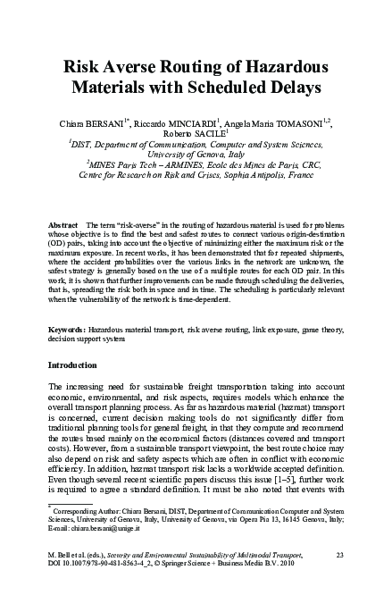 (PDF) Risk Averse Routing of Hazardous Materials with Scheduled Delays