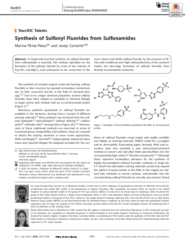 (PDF) Synthesis of Sulfonyl Fluorides from Sulfonamides