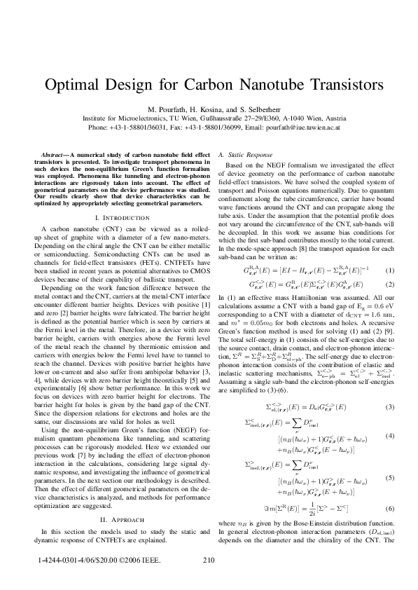 (PDF) Optimal Design for Carbon Nanotube Transistors