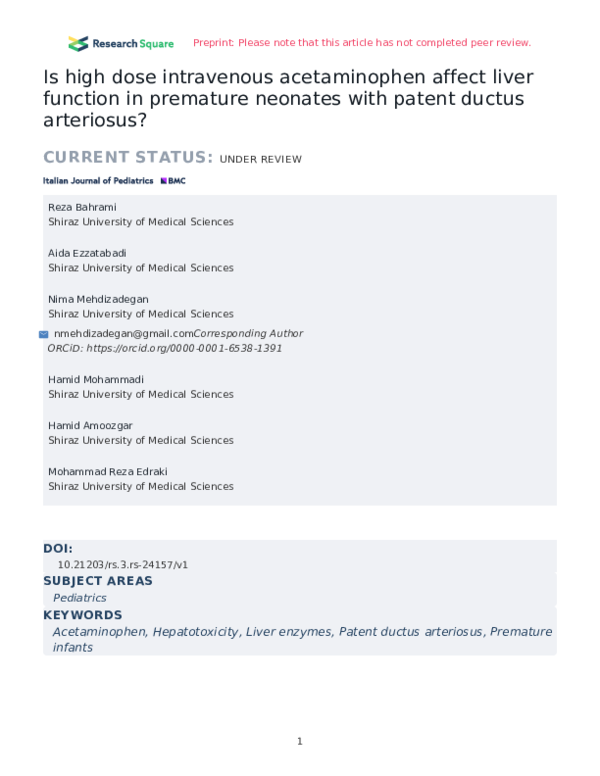 (PDF) Is high dose intravenous acetaminophen affect liver function in