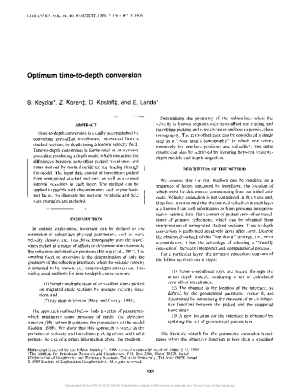 (PDF) Optimum time‐to‐depth conversion