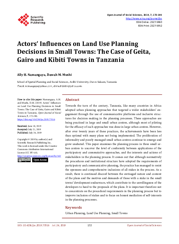 (PDF) Actors’ Influences on Land Use Planning Decisions in Small Towns ...