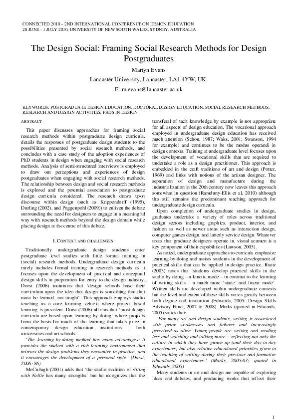 (PDF) The design social: framing social research methods for design ...
