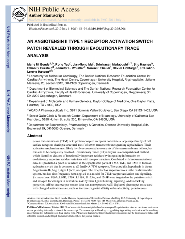 (PDF) An Angiotensin II type 1 receptor activation switch patch ...
