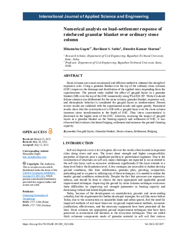 (PDF) Numerical analysis on loadsettlement response of reinforced