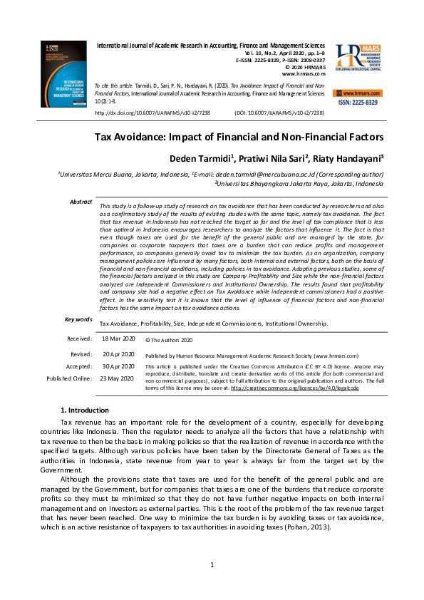(PDF) Tax Avoidance: Impact of Financial and Non-Financial Factors