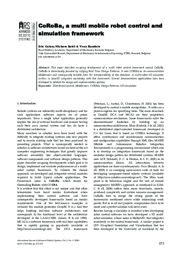 (PDF) CoRoBa, a Multi Mobile Robot Control and Simulation Framework