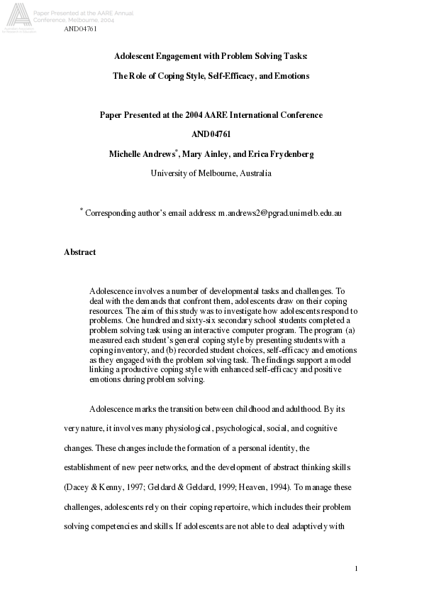 (PDF) Adolescent Engagement with Problem Solving Tasks: The Role of ...