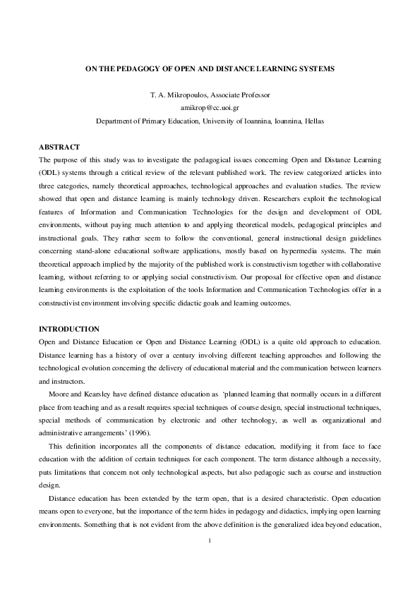(PDF) On the Pedagogy of Open and Distance Learning Systems