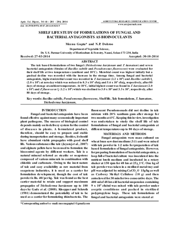 (PDF) Shelf life study of formulations of fungal and bacterial ...