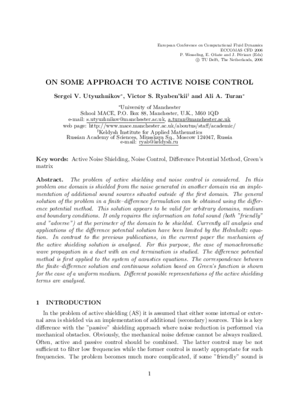 (PDF) On Some Approach to Active Noise Control