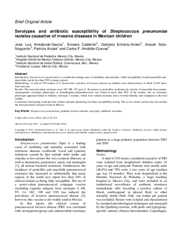 (PDF) Serotypes and antibiotic susceptibility of Streptococcus ...
