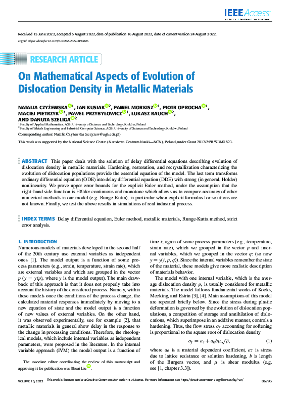 (PDF) On Mathematical Aspects of Evolution of Dislocation Density in ...