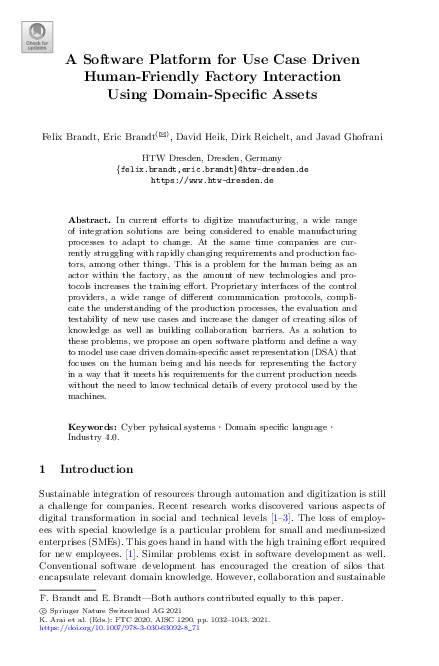 (PDF) A Software Platform for Use Case Driven Human-Friendly Factory ...