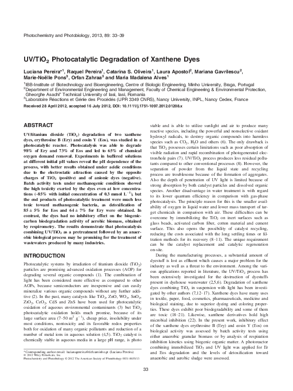 (PDF) UV/TiO2Photocatalytic Degradation of Xanthene Dyes Catarina S