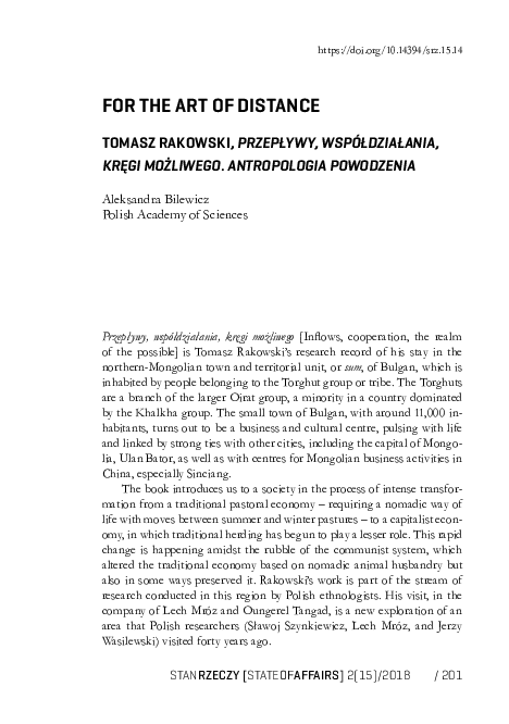 (PDF) For the Art of Distance