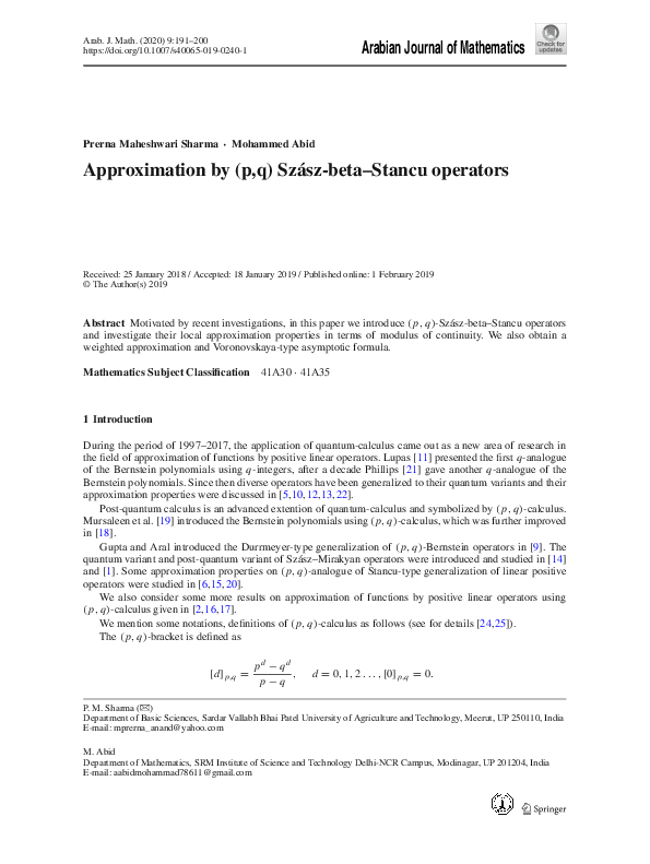 Arabian Journal Of Mathematics