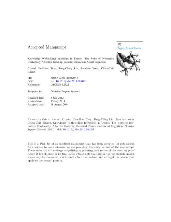 (PDF) Knowledge withholding intentions in teams: The roles of normative ...