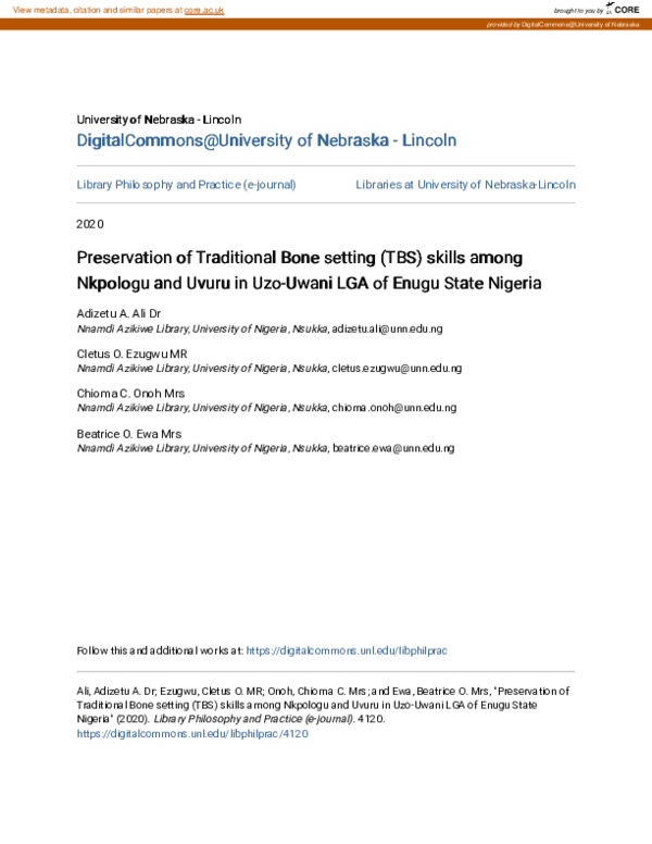 (PDF) Preservation of Traditional Bone Setting TBS Skills Among ...