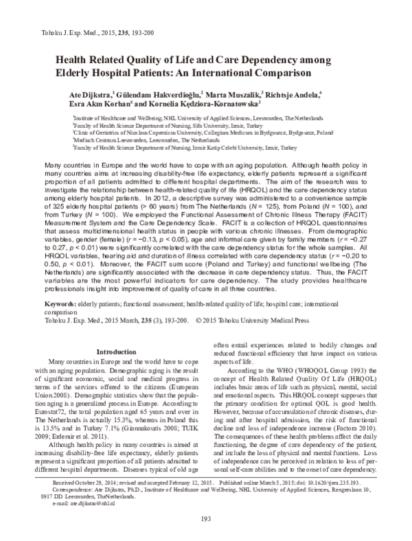 (PDF) Health Related Quality of Life and Care Dependency among Elderly ...