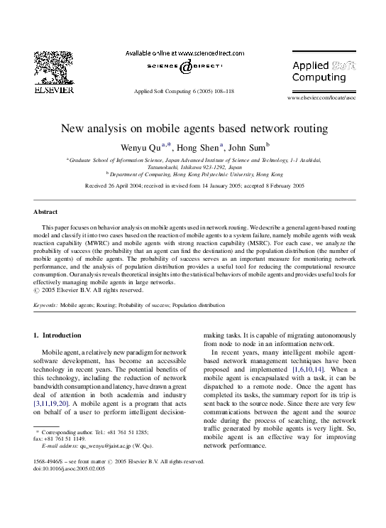 (PDF) New analysis on mobile agents based network routing
