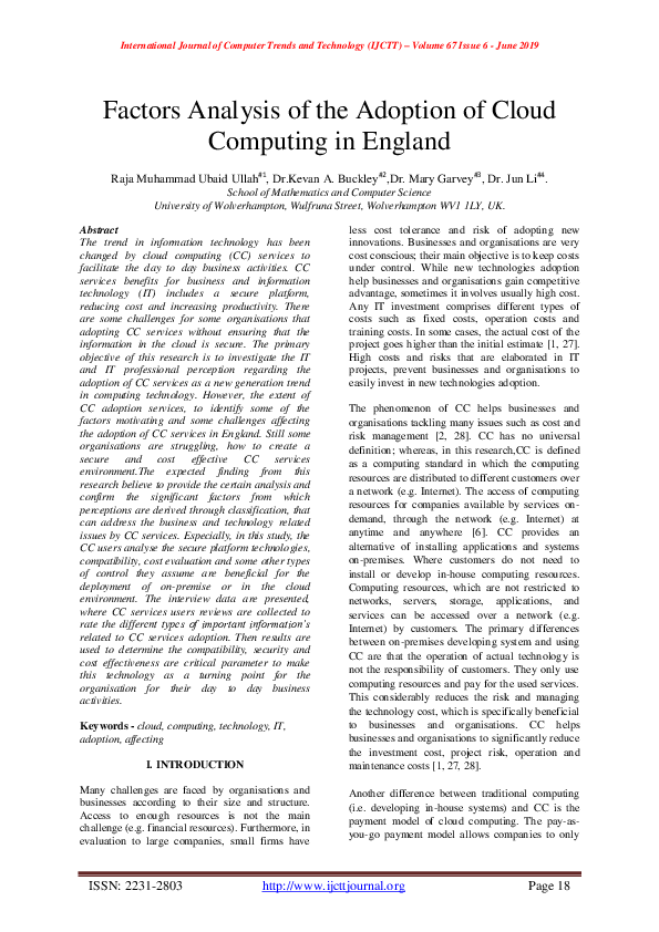 (PDF) Factors Analysis of the Adoption of Cloud Computing in England