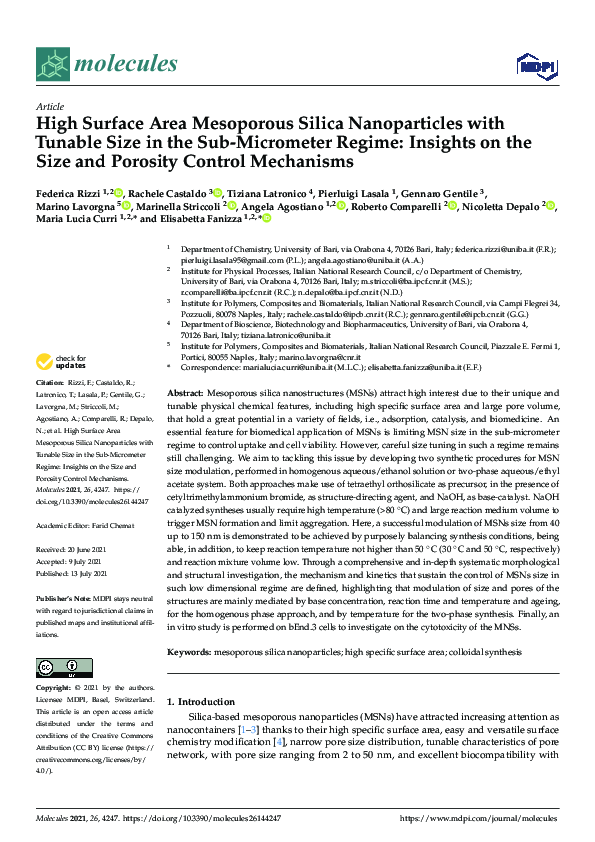 (PDF) High Surface Area Mesoporous Silica Nanoparticles with Tunable ...
