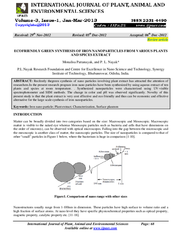 (PDF) Ecofriendly Green Synthesis of Iron Nanoparticles from Various ...