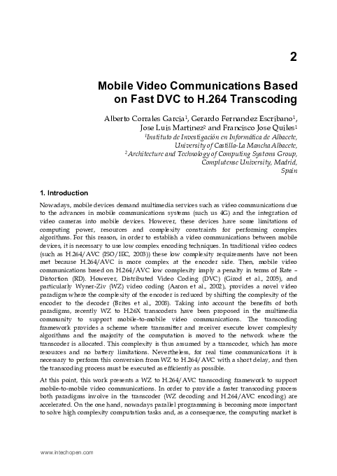(PDF) Mobile Video Communications Based on Fast DVC to H.264 Transcoding