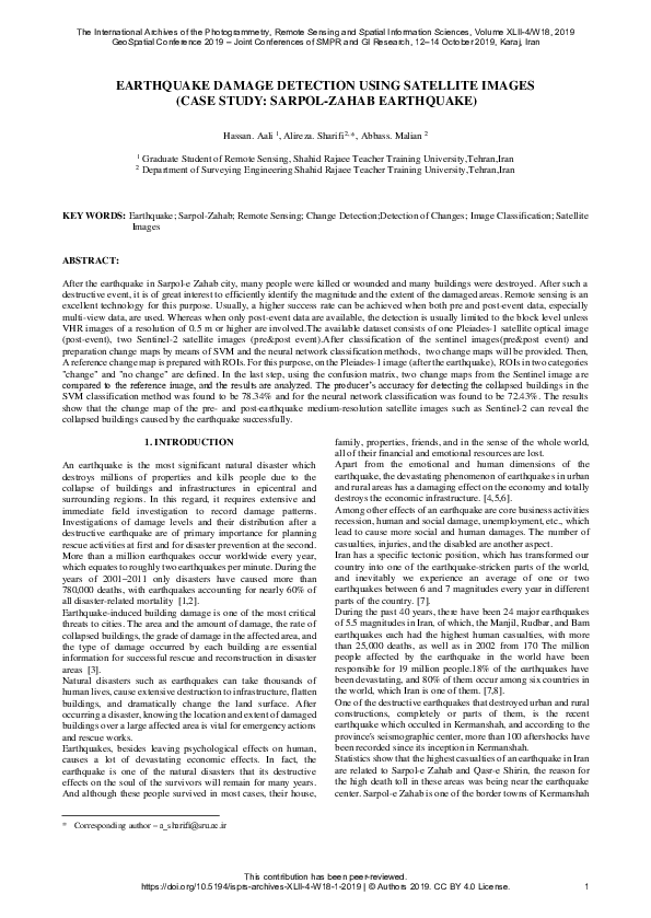 Pdf Earthquake Damage Detection Using Satellite Images Case Study