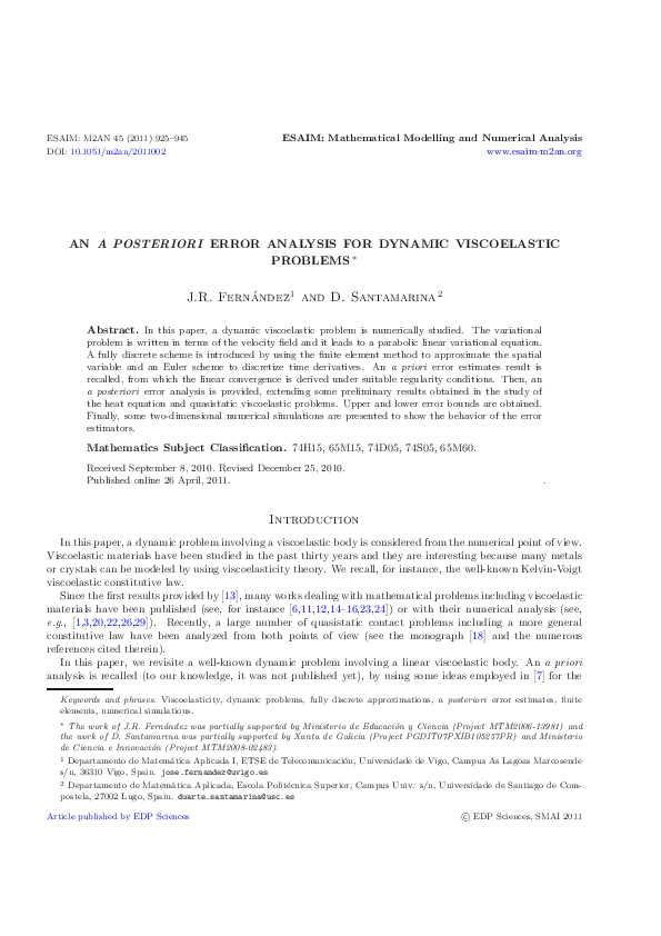 (PDF) An a posteriori error analysis for dynamic viscoelastic problems