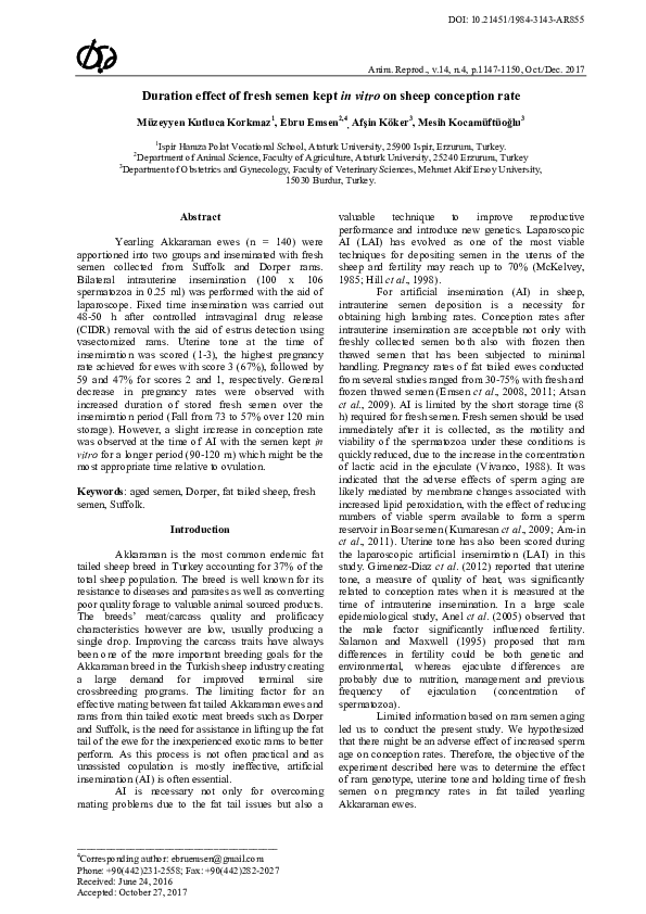 (PDF) Duration effect of fresh semen kept in vitro on sheep conception rate