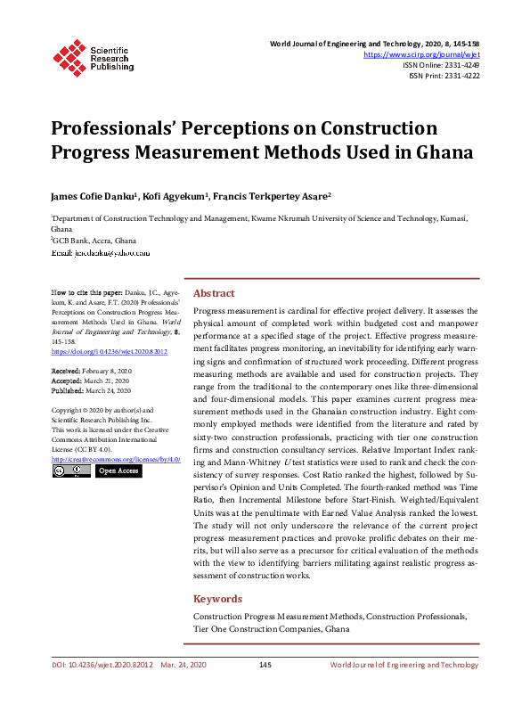 (PDF) Professionals’ Perceptions on Construction Progress Measurement ...