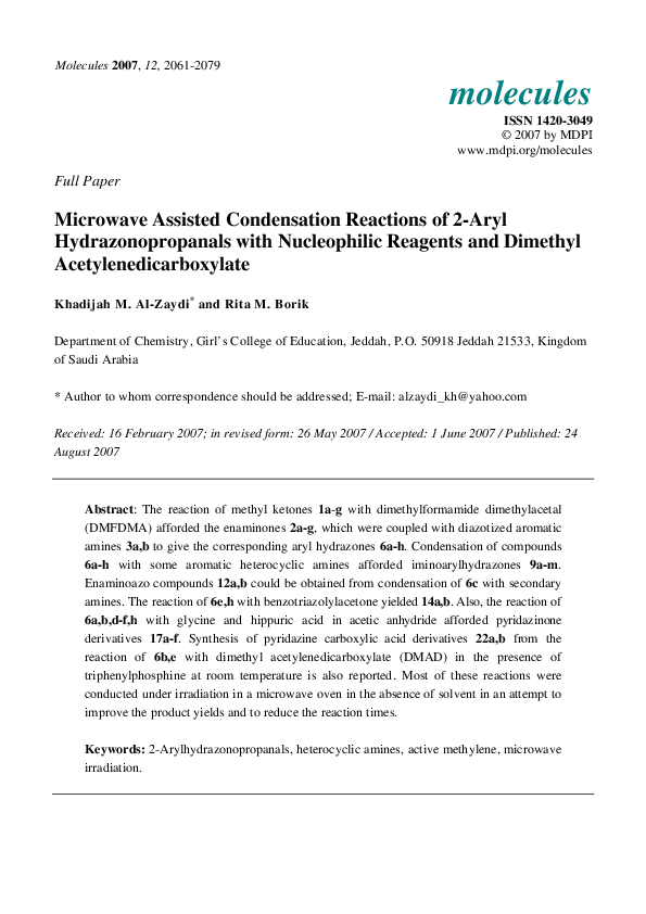 (PDF) Microwave Assisted Condensation Reactions of 2-Aryl ...