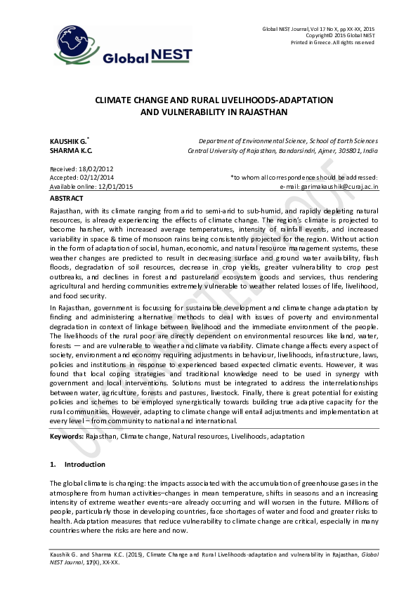 (PDF) Climate Change and Rural Livelihoods -adaptation and ...