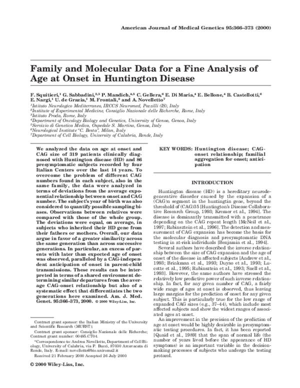 (PDF) Family and molecular data for a fine analysis of age at onset in ...
