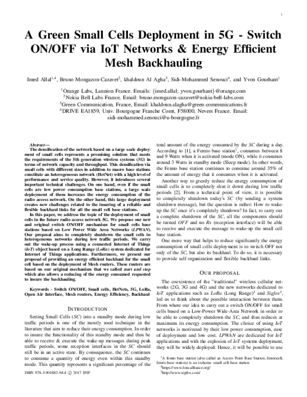 (PDF) A green small cells deployment in 5G — Switch ON/OFF via IoT ...