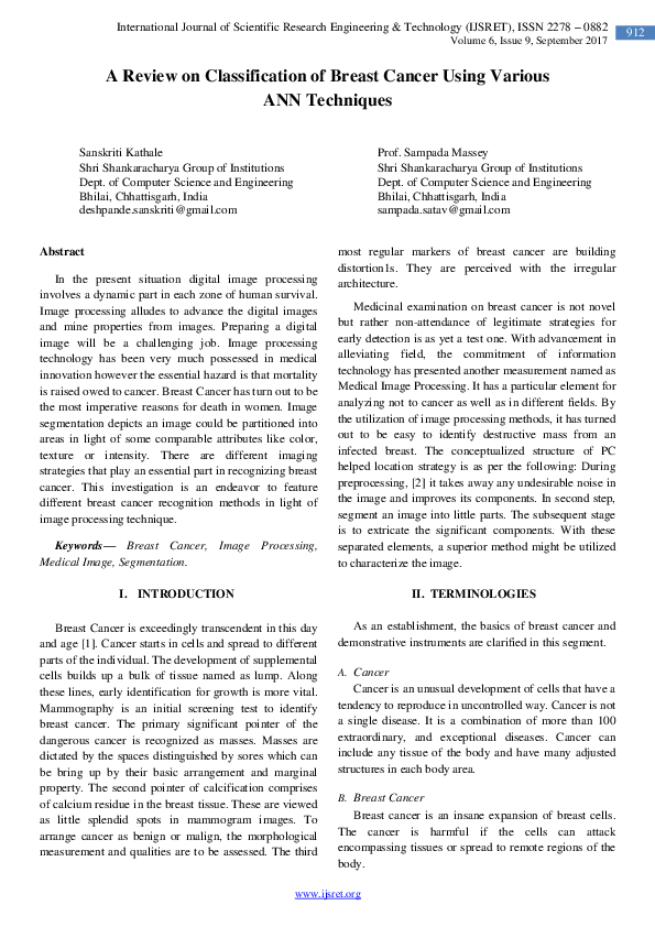 (PDF) A Review on Classification of Breast Cancer Using Various ANN ...
