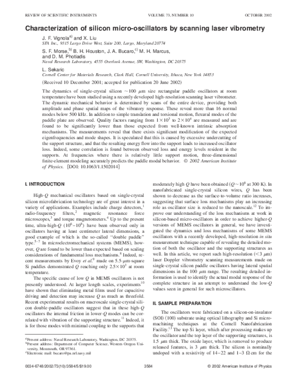 (PDF) Characterization of silicon micro-oscillators by scanning laser ...