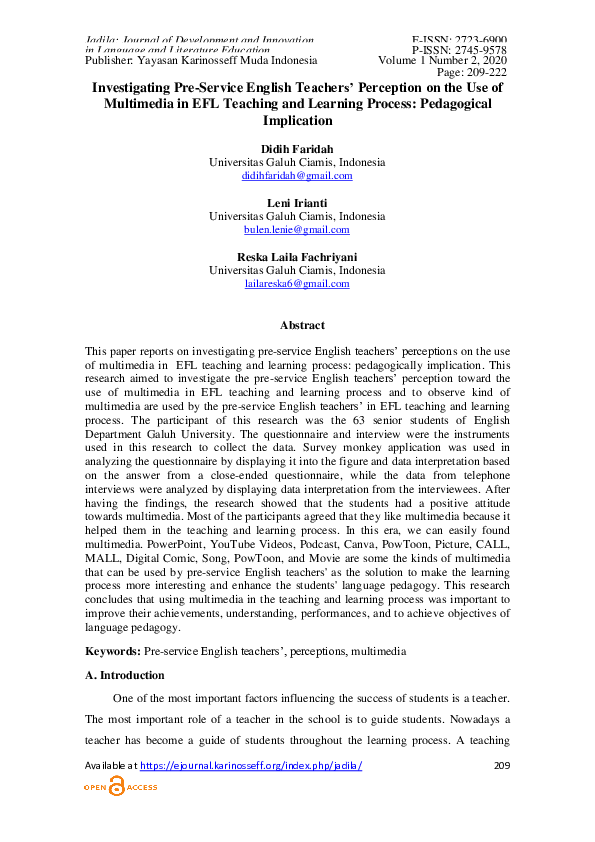 (PDF) Investigating Pre-Service English Teachers’ Perception on the Use ...