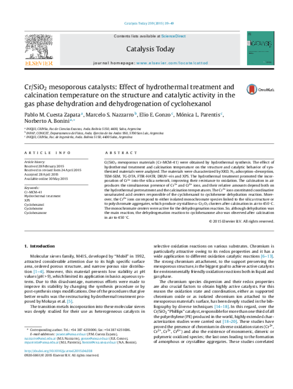 (PDF) SiO 2 mesoporous catalysts : Effect of hydrothermal treatment and ...