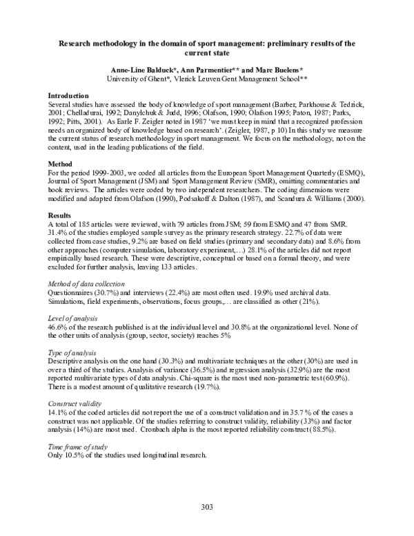 (PDF) Research methodology in the domain of sport management