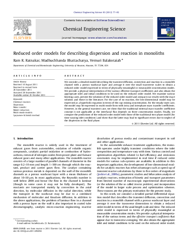 (PDF) Reduced order models for describing dispersion and reaction in ...