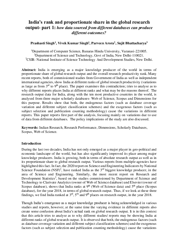 (PDF) Indias rank and proportionate share in the global research output ...