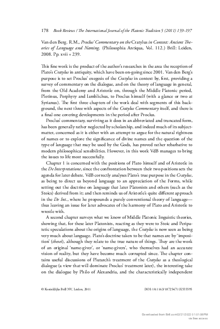 (PDF) Proclus’ Commentary on the Cratylus in Context: Ancient Theories ...