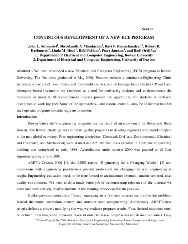 (PDF) Continuous Development Of A New Ece Program