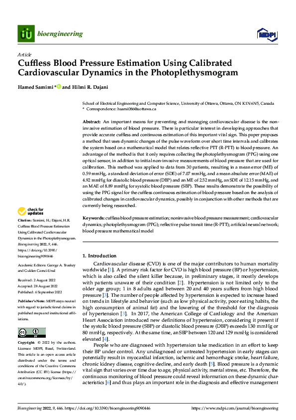 (PDF) Cuffless Blood Pressure Estimation Using Calibrated ...
