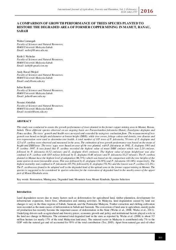 (PDF) A comparison of growth performance of trees species planted to ...
