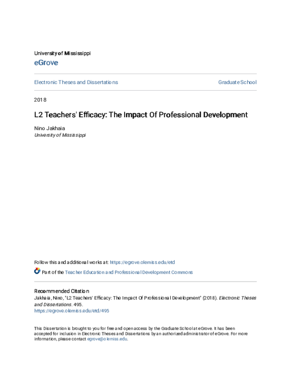 (PDF) L2 Teachers' Efficacy: The Impact Of Professional Development ...