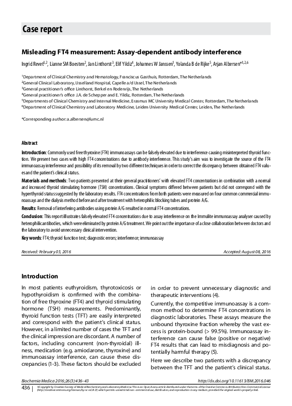(PDF) Misleading FT4 measurement: Assay-dependent antibody interference